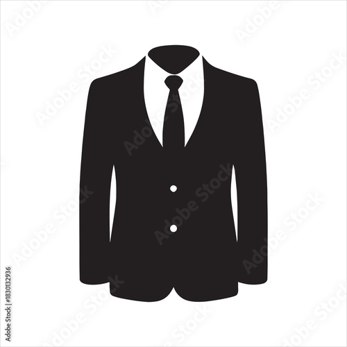Elegant Business Suit Silhouette with Tie for Corporate and Formal Wear Presentation Black and White Graphics