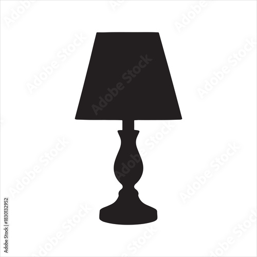 Elegant table lamp silhouette for interior design projects and modern minimalist decor featuring a classic lampshade and ornate lamp base on a clean white background