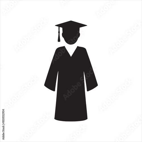 Graduation Ceremony Silhouette of a Graduate with Academic Dress and Cap on a White Background Illustration