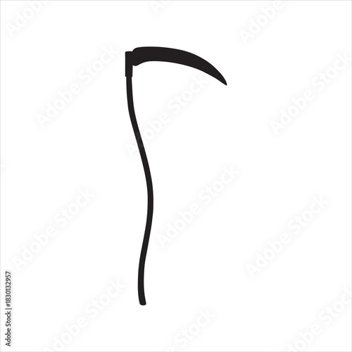 Isolated Silhouette of a Scythe on White Background Depicting Death and Halloween with Symbolic Representations and Negative Space