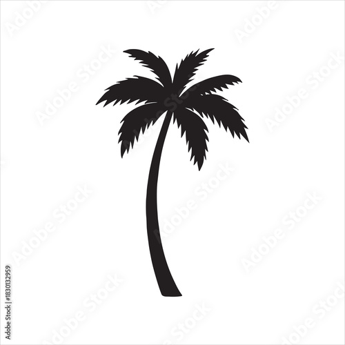 Isolated tropical palm tree silhouette conveying summer vacations and island destinations for travel advertising and design projects with a minimalist style
