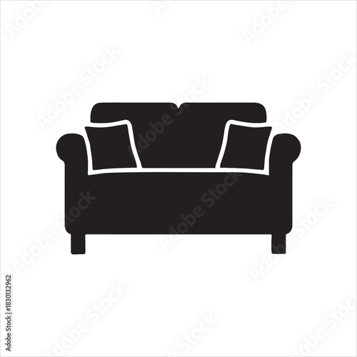 Modern Sofa Silhouette Design with Throw Pillows Isolated on White Background Furniture Icon for Interior Design Projects