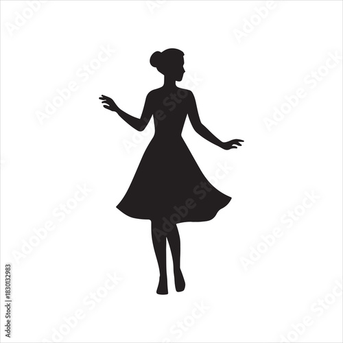 Silhouette of a woman in elegant dress with minimalist style isolated on white background for fashion and design projects