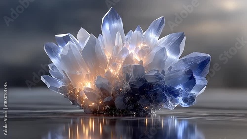 Glimmering Crystal Cluster Reflecting Soft Light