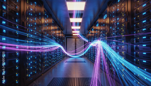 Futuristic AI Data Center With Glowing Neural Cables Background