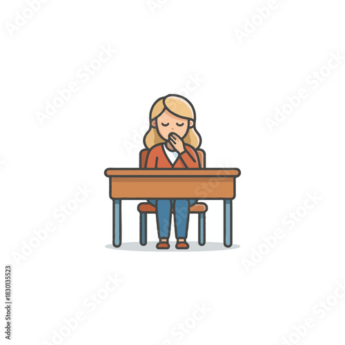 Cartoon student experiences fatigue in class needing to rest during studies time educational concept