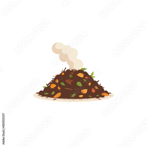 Decomposing organic matter illustration showcasing a compost pile with rising steam representing