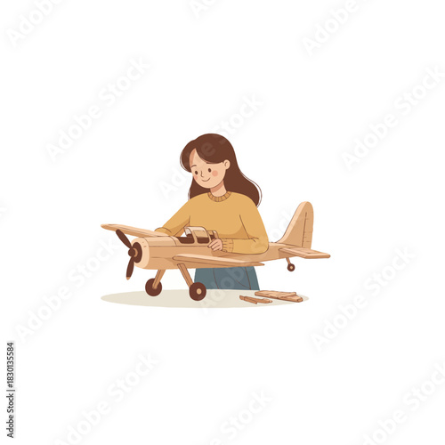 Engaging imagination young artisan crafting wooden airplane childhood dreams take flight creating