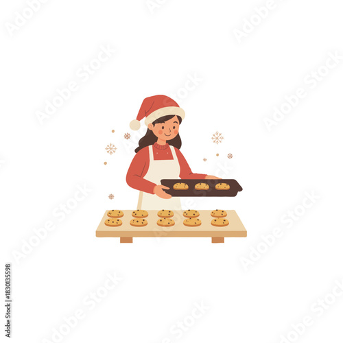 Festive baking delight: A woman joyfully presents her Christmas cookie creation radiating warmth