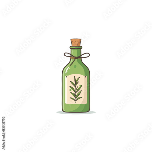 Serene botanical infusion olive bottle showcasing handmade extract creation with cork stopper tie