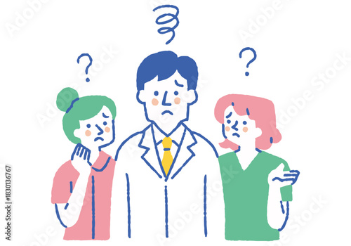 Doctor and nurses looking puzzled_color