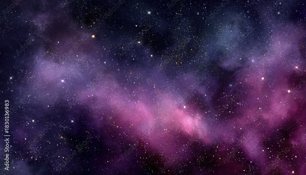 Naklejka premium Vibrant cosmic clouds swirl across a deep space field filled with countless distant stars