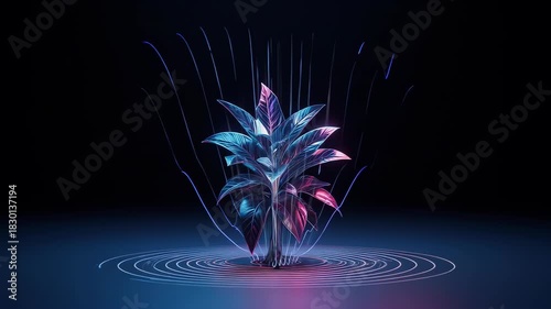 A futuristic botanical illustration of a glowing, radiant plant