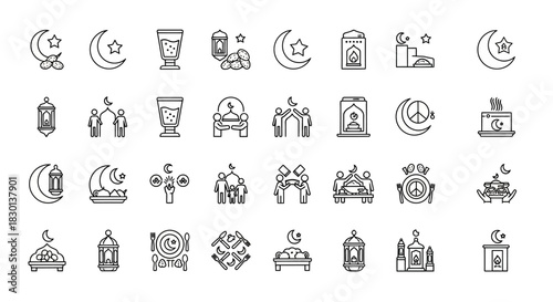 Collection of Islamic and Ramadan Icons for Digital and Print Use 1. Vector Illustrations. EPS Editable
