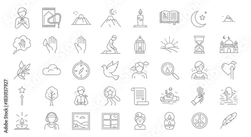 Collection of Islamic and Religious Icons and Symbols. Vector Illustrations. EPS Editable
