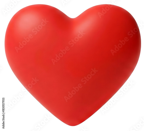A vibrant, smooth, and plump red heart symbol with a soft, glossy finish on a clean white background.