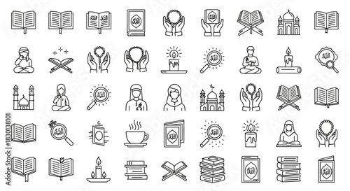 Collection of Islamic Icons and Symbols Representing Faith and Culture 2. Vector Illustrations. EPS Editable