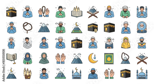 Collection of Islamic Icons and Symbols Representing Faith and Culture 1. Vector Illustrations. EPS Editable
