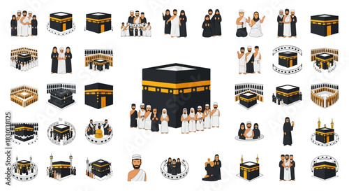 Collection of Islamic Kaaba and Pilgrimage Illustrations. Vector Illustrations. EPS Editable