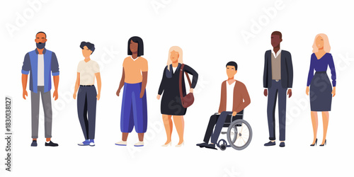 Diverse group of people standing together in a row vector illustration
