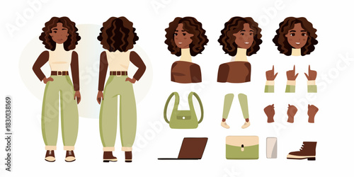 Character creator kit african american woman with accessories and body parts