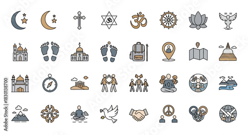 Collection of Religious and Cultural Symbols Icons. Vector Illustrations. EPS Editable