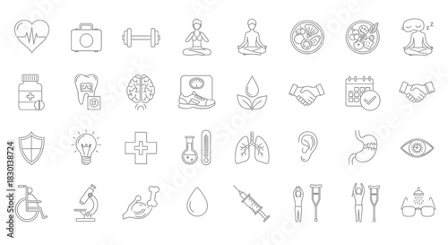 Collection of Medical and Health Related Icons for Digital and Print Use 1. Vector Illustrations. EPS Editable