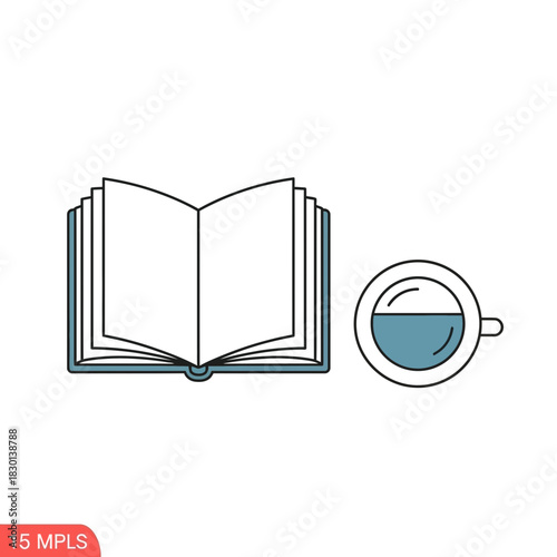 Open book and a cup of liquid.
