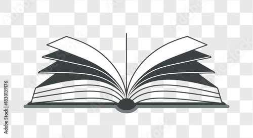 Open book with dark pages and cover, stylized graphic.