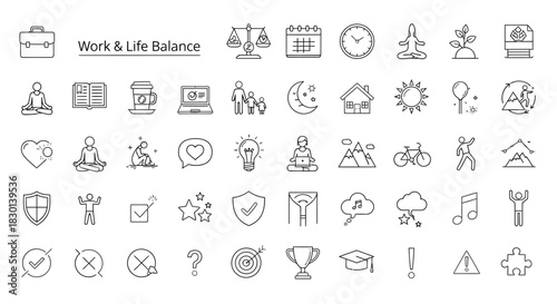 Collection of Work Life Balance Icons and Symbols. Vector Illustrations. EPS Editable