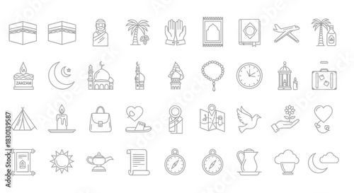 Islamic Icons Collection A Visual Representation of Islamic Culture and Faith. Vector Illustrations. EPS Editable