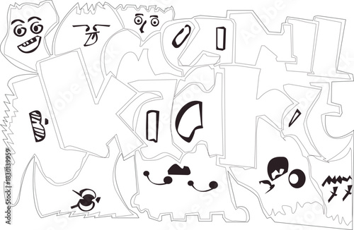 A chaotic collection of hand drawn doodle monster characters.