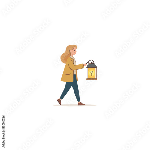 A curious figure walks with gentle light, radiating a comforting aura and a sense of exploration