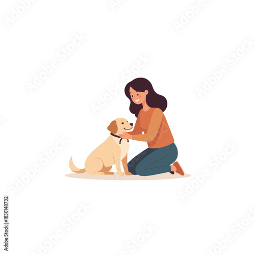 A heartwarming scene depicts a woman lovingly interacting with her canine companion, a special