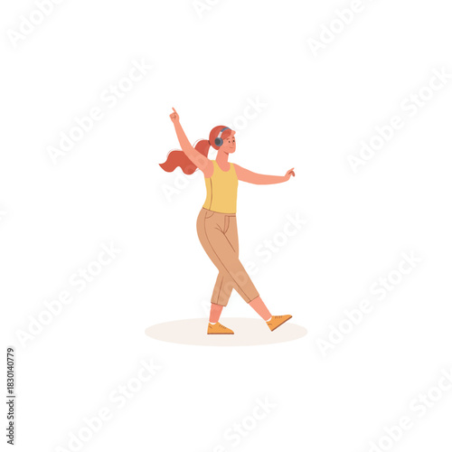 A young lady enjoying the sound of her music in joyful dance and carefree movement with headphone