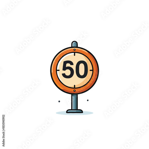 Circular road sign showcasing the number fifty denoting speed restriction information and design