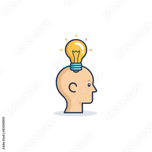 Conceptualizing the human mind creative potential symbolized by a glowing light bulb atop the head