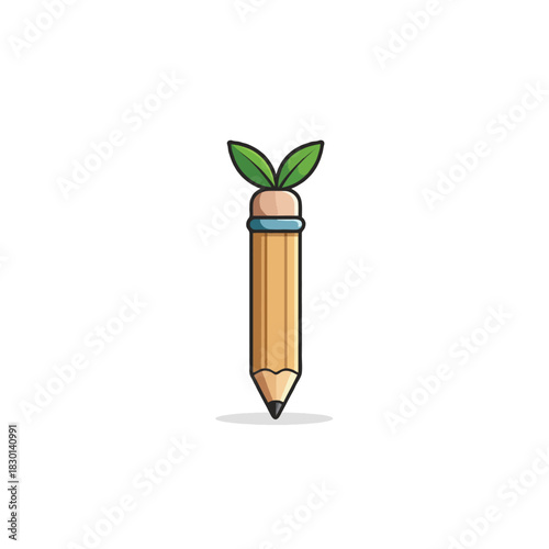 Creative idea for education featuring pencil with plant leaves emerging representing growth and