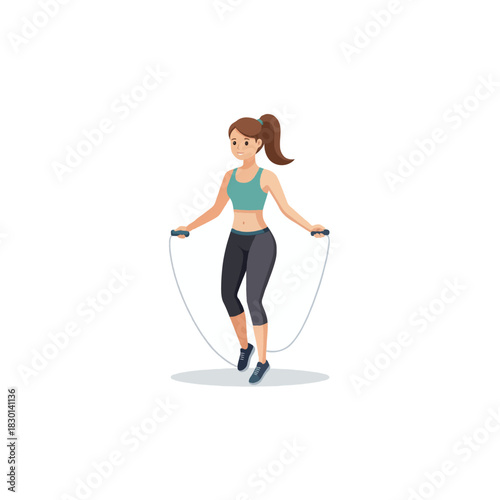Female figure illustration engaging with a jump rope for fitness wellbeing lifestyle and dynamic