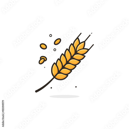 Golden wheat stalk illustration with loose grains symbolizing harvest bounty and agricultural