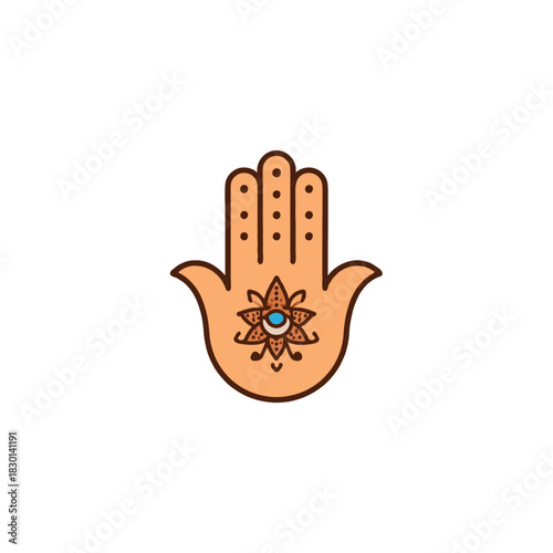 Hand symbol design evoking spiritual protection and cultural significance with decorative motif