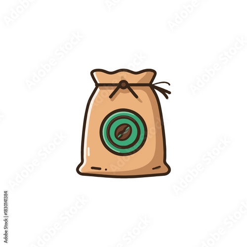 Stylized coffee bean sack with teal emblem suggesting organic contents for brewing enjoyment and