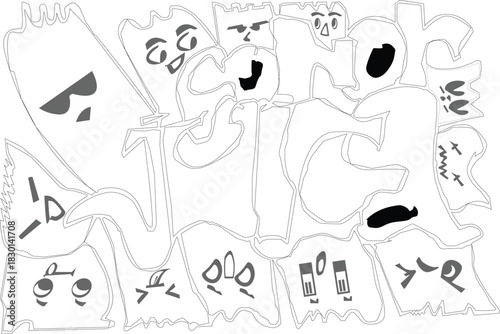 A collection of cartoon ghosts with various expressions and styles