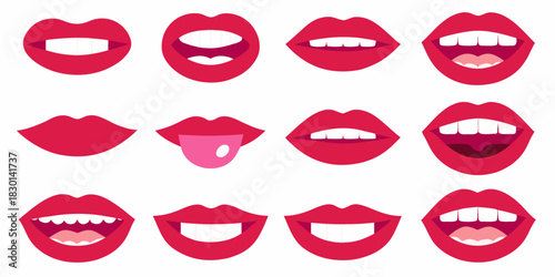 Collection of red lips with different expressions on a white background