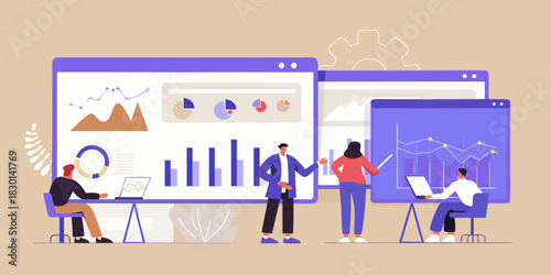 Data analysis presentation team collaboration on business growth and financial strategy