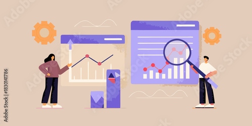 Business analysis and data visualization with charts and graphs illustration