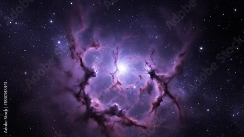 Cosmic nebula illuminated by starlight in vast universe