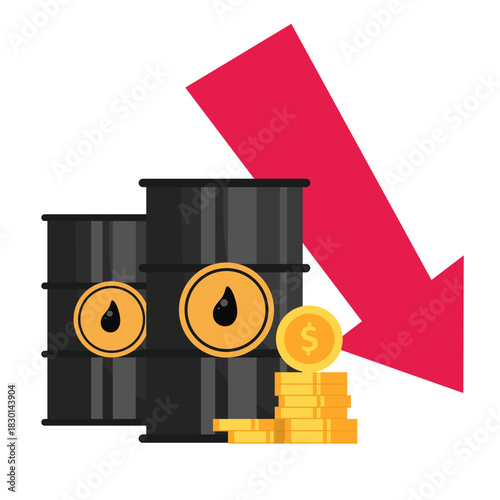Oil Price Drop and Market Decline Illustration Concept
