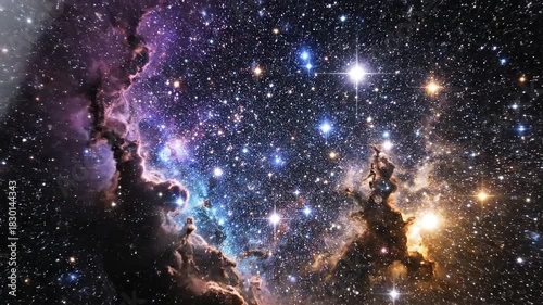 Magnifying glass revealing abstract cosmic stars against black background