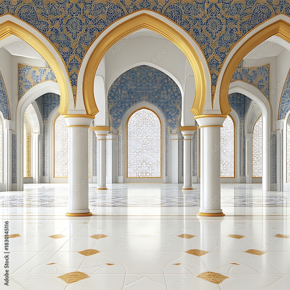Obraz premium Spacious, ornate hall with arched doorways and detailed patterned walls